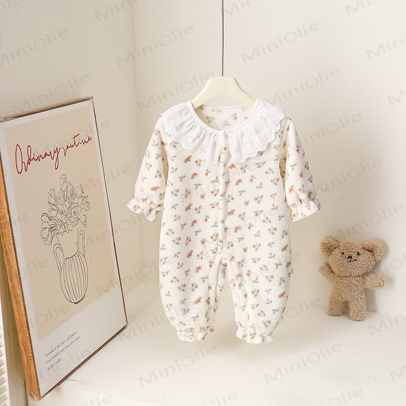 Baby Lace Collar Fleece Romper - Beige - 18-24M - image 6