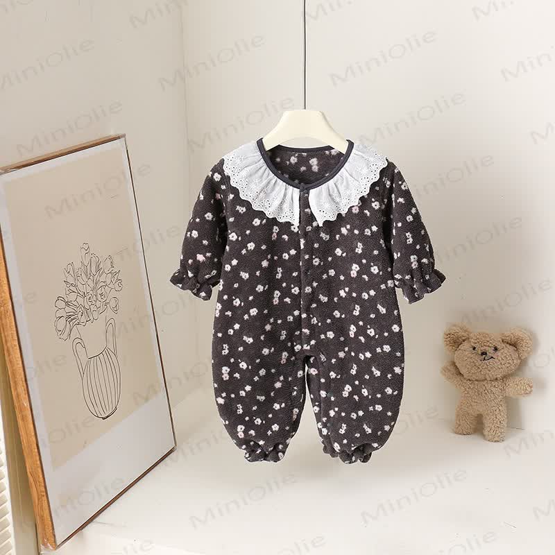 Baby Lace Collar Fleece Romper - Black - 18-24M - image 7