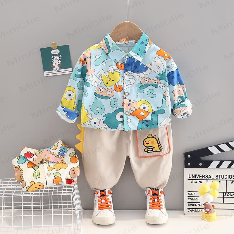 HAPPY Toddler Dino Print Shirt and Pants 2-piece Set - Blue - 4-5T - image 3