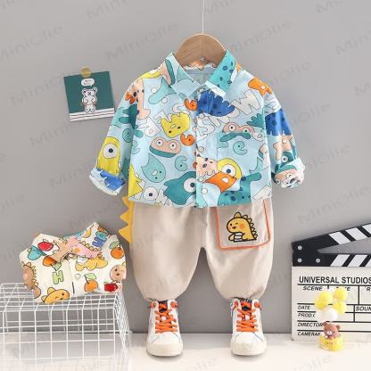 HAPPY Toddler Dino Print Shirt and Pants 2-piece Set - Blue - 4-5T - image 3
