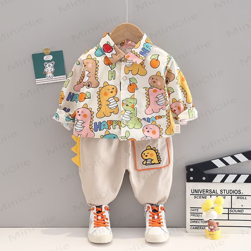 HAPPY Toddler Dino Print Shirt and Pants 2-piece Set - White - 4-5T - image 2