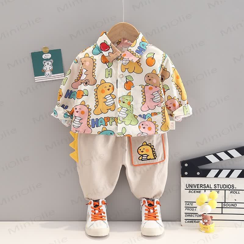 HAPPY Toddler Dino Print Shirt and Pants 2-piece Set - White - 4-5T - image 2