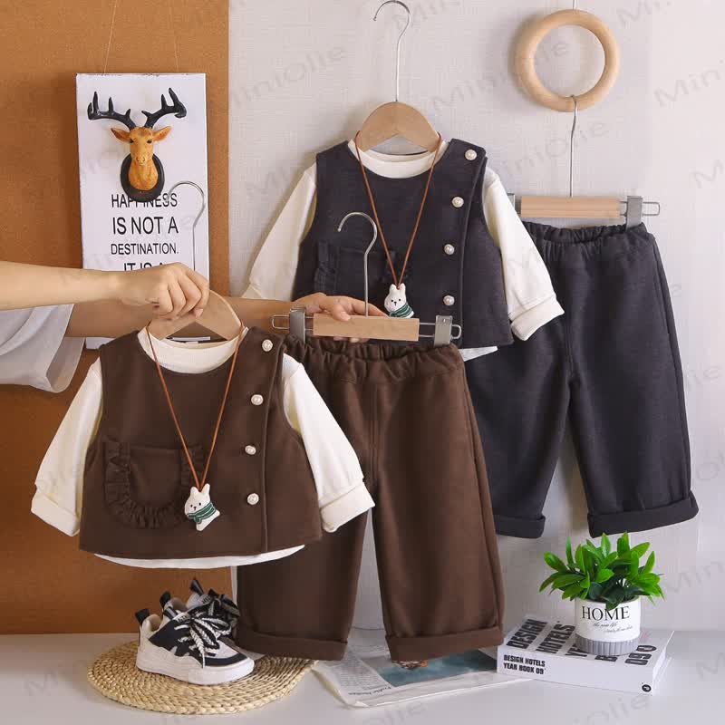 Baby Toddler Girl Bunny Charm Vest 3-piece Set - image 1