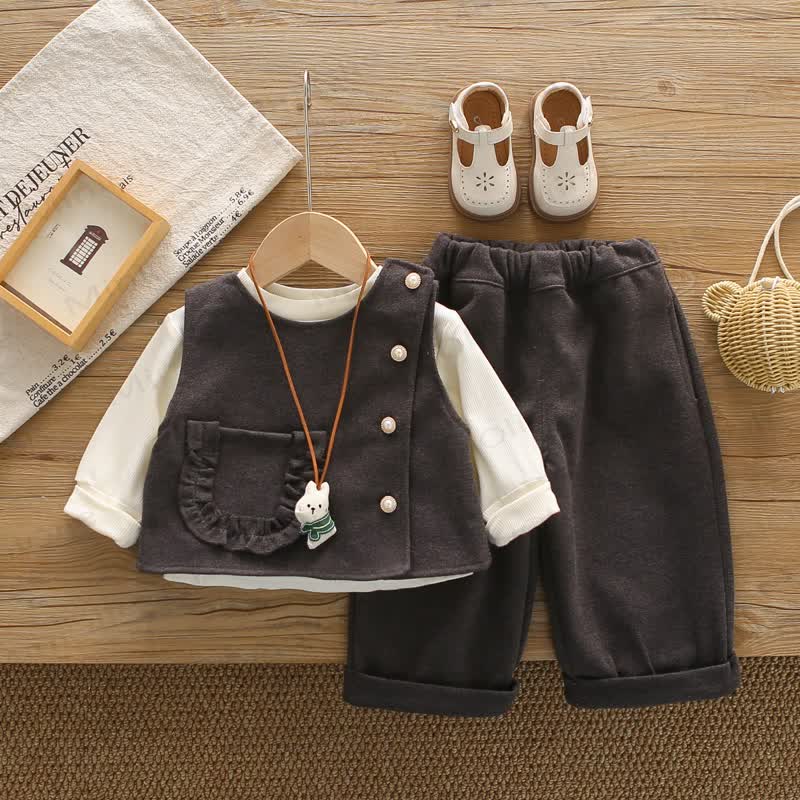 Baby Toddler Girl Bunny Charm Vest 3-piece Set - Gray - 6-7T - image 2