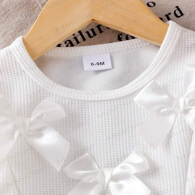 Baby Girl White Bow Lace Knit Top and Denim Pants 2-piece Set - image 3