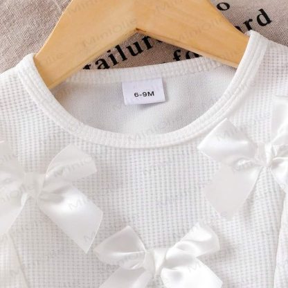 Baby Girl White Bow Lace Knit Top and Denim Pants 2-piece Set - image 3