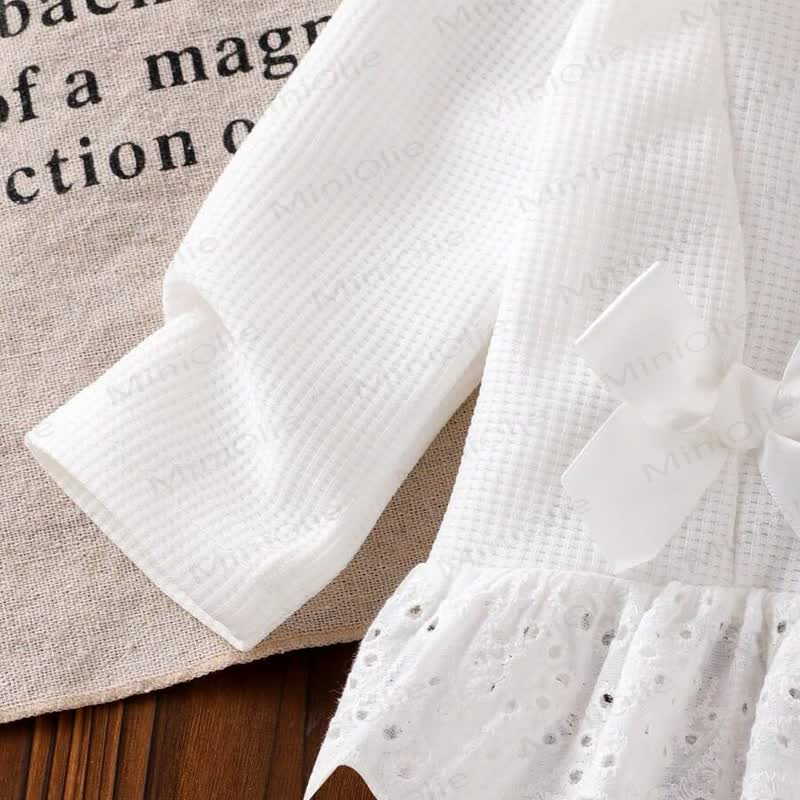 Baby Girl White Bow Lace Knit Top and Denim Pants 2-piece Set - image 4