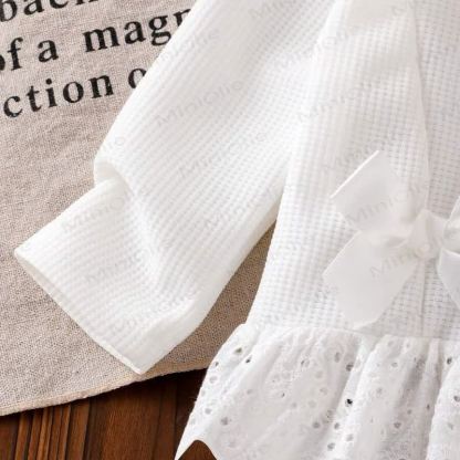 Baby Girl White Bow Lace Knit Top and Denim Pants 2-piece Set - image 4