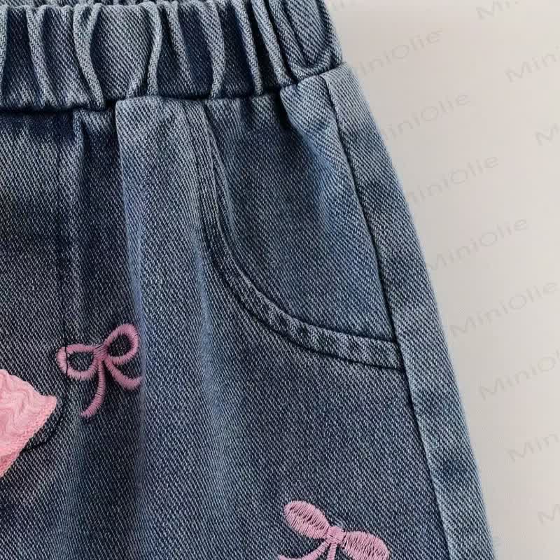Toddler Girl Pink Ruffle Sleeve Top and Denim Pants 2-piece Set - image 7
