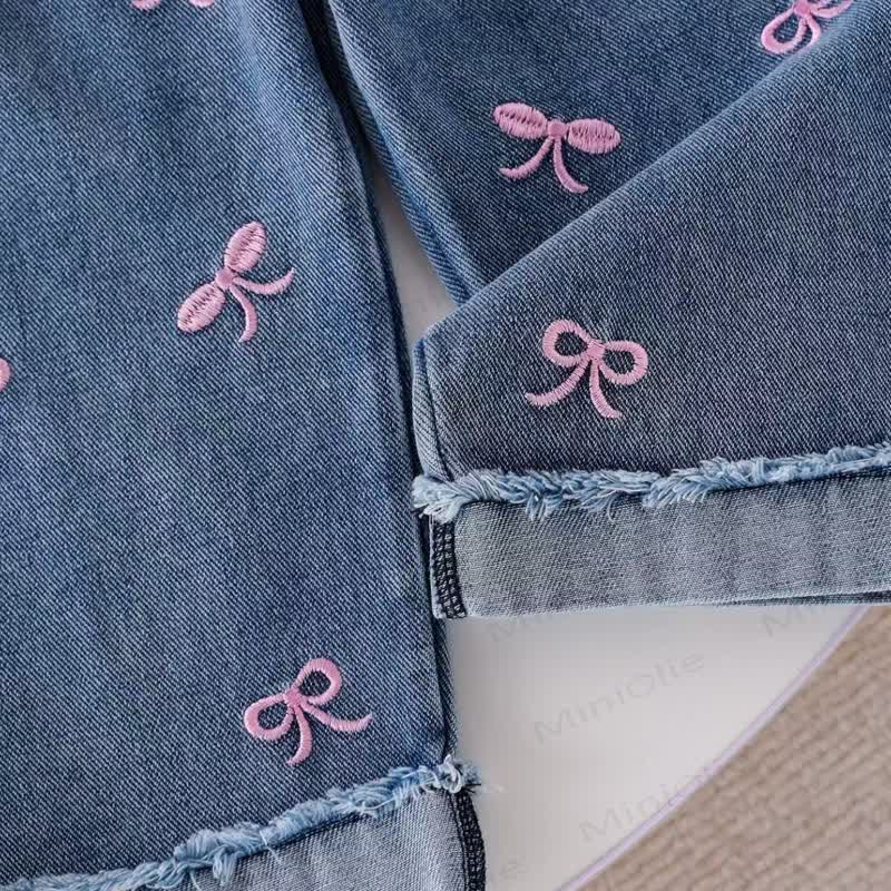 Toddler Girl Pink Ruffle Sleeve Top and Denim Pants 2-piece Set - image 8