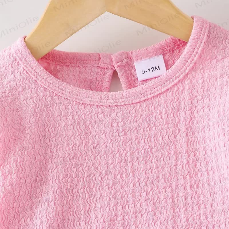 Toddler Girl Pink Ruffle Sleeve Top and Denim Pants 2-piece Set - image 3