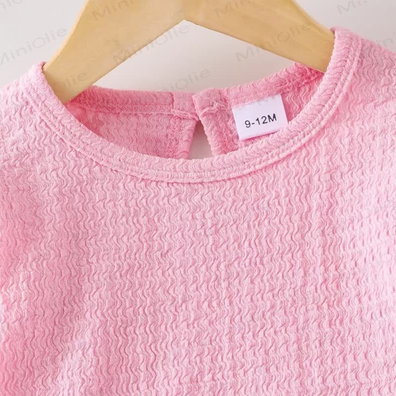 Toddler Girl Pink Ruffle Sleeve Top and Denim Pants 2-piece Set - image 3