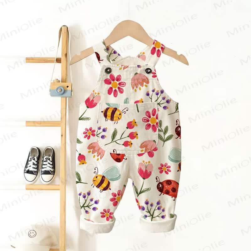 Baby Toddler Bee and Honey Print Overalls - Beige - 3-5T - image 1