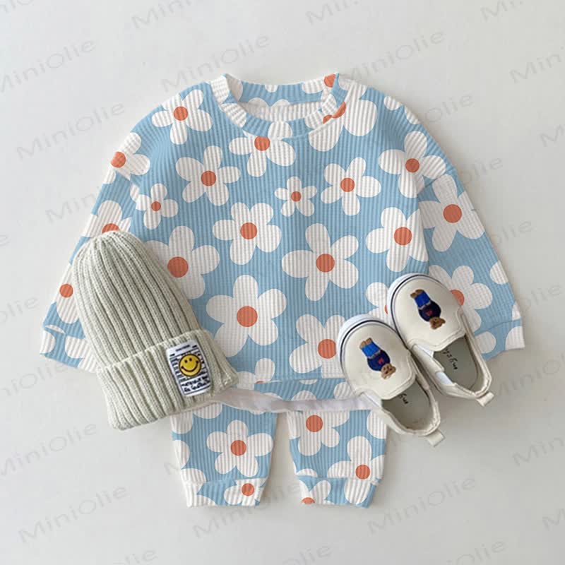Baby White Floral Print Waffle 2-piece Set - Blue - 2-3T - image 1