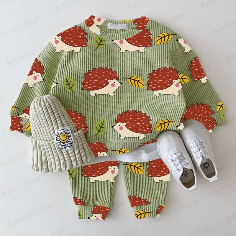 Baby Green Cartoon Hedgehog Print Waffle 2-piece Set - Green - 2-3T - image 1