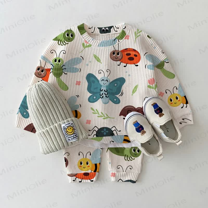 Baby White Insect Print Waffle 2-piece Set - White - 2-3T - image 1