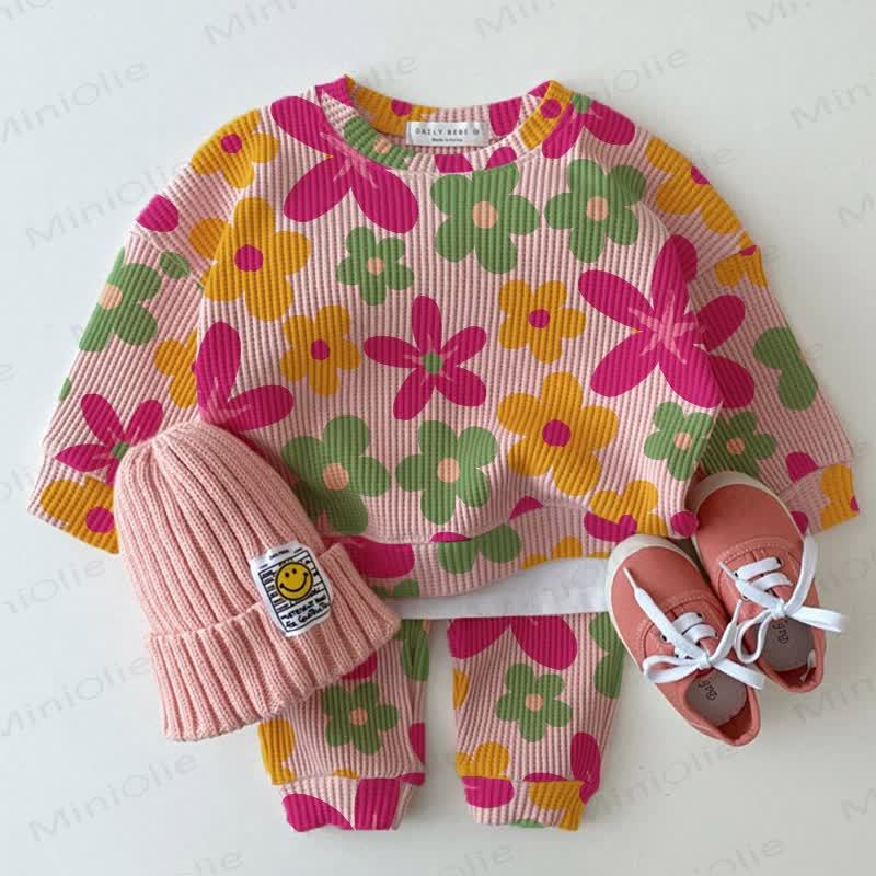 Baby Pink Flowers Print Waffle 2-piece Set - Pink - 2-3T - image 1