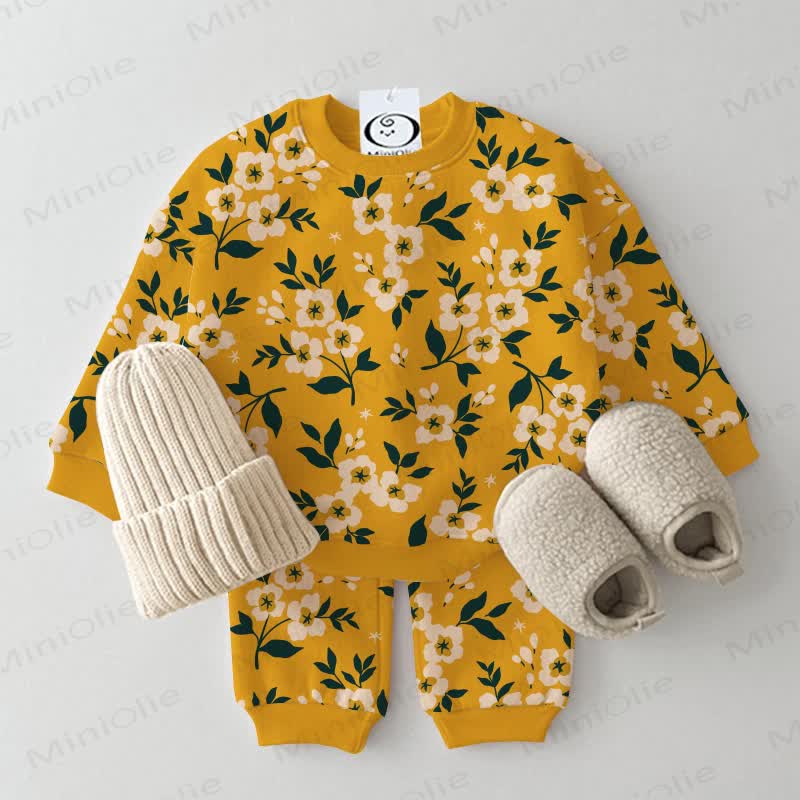 Baby Yellow Flower Print Sweatshirt 2-piece Set - Yellow - 3-5T - image 1
