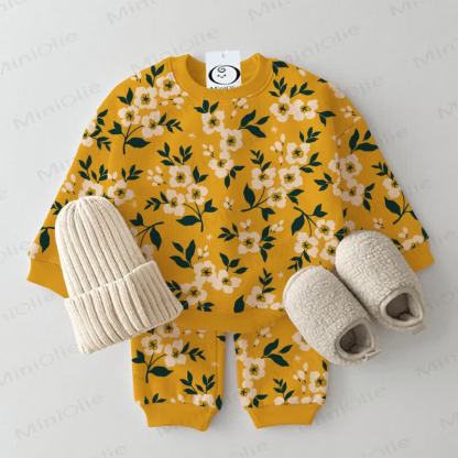 Baby Yellow Flower Print Sweatshirt 2-piece Set - Yellow - 3-5T - image 1