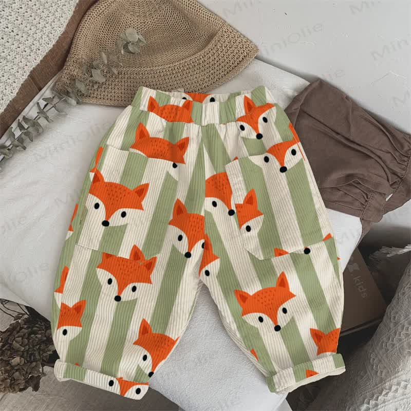 Baby Toddler Green Striped Fox Corduroy Pants - Green - 5-7T - image 1