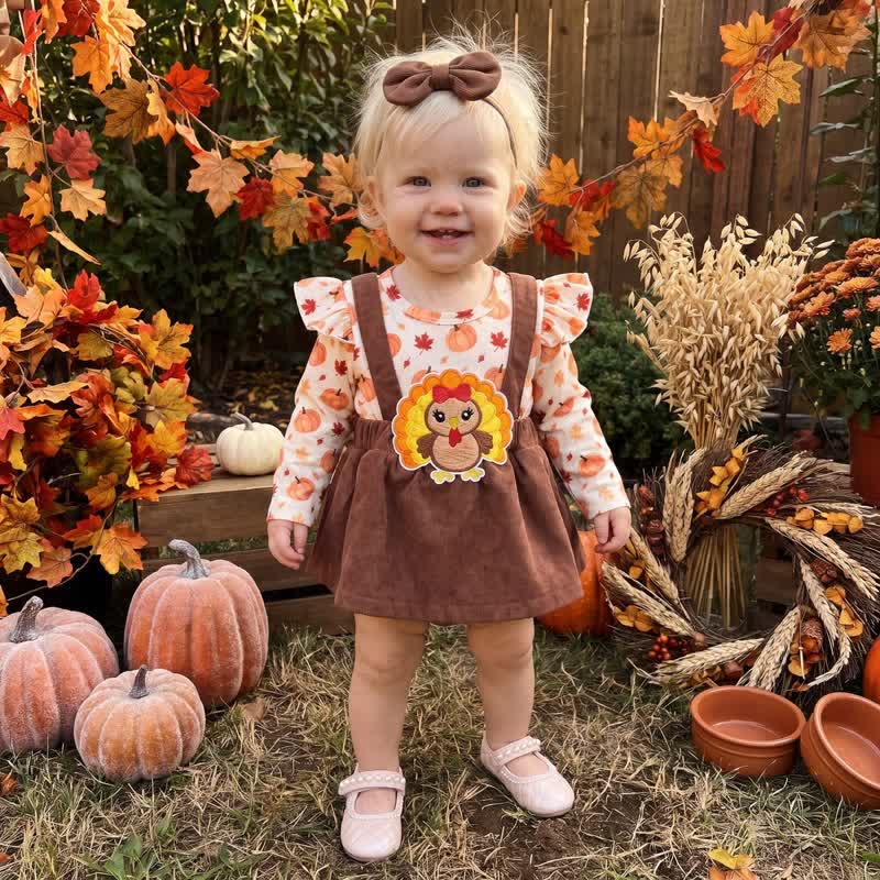 Baby Pumpkin Turky Corduroy Suspender Bodysuit with Headband - image 8