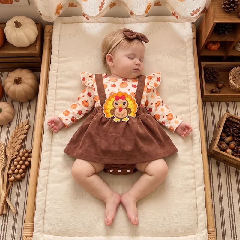 Baby Pumpkin Turky Corduroy Suspender Bodysuit with Headband - image 10