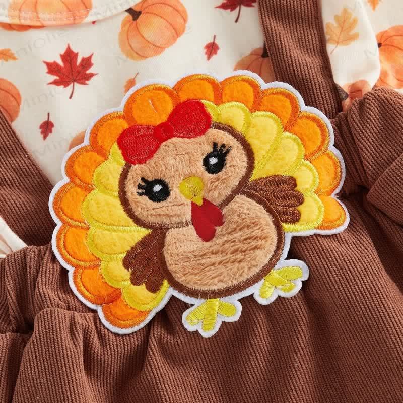Baby Pumpkin Turky Corduroy Suspender Bodysuit with Headband - image 5