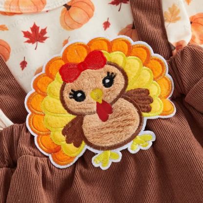 Baby Pumpkin Turky Corduroy Suspender Bodysuit with Headband - image 5