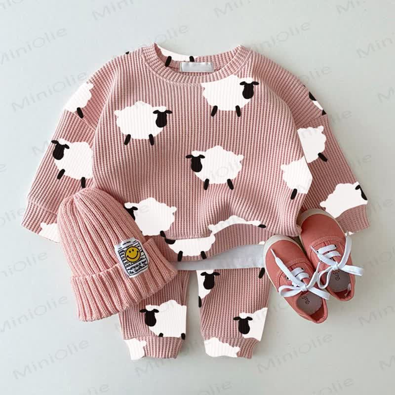 Baby Sheep Pink Waffle Sweartshit and Pants 2-piece Set - Pink - 2-3T - image 1