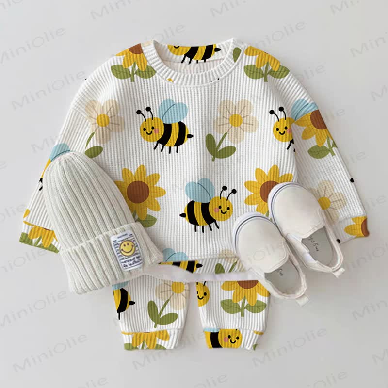 Baby White Bee Flower Waffle 2-piece Set - White - 2-3T - image 1