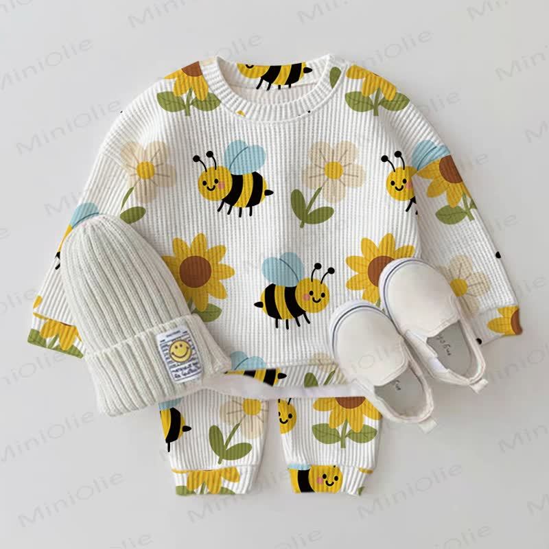 Baby White Bee Flower Waffle 2-piece Set - White - 2-3T - image 1
