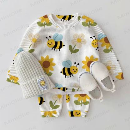 Baby White Bee Flower Waffle 2-piece Set - White - 2-3T - image 1