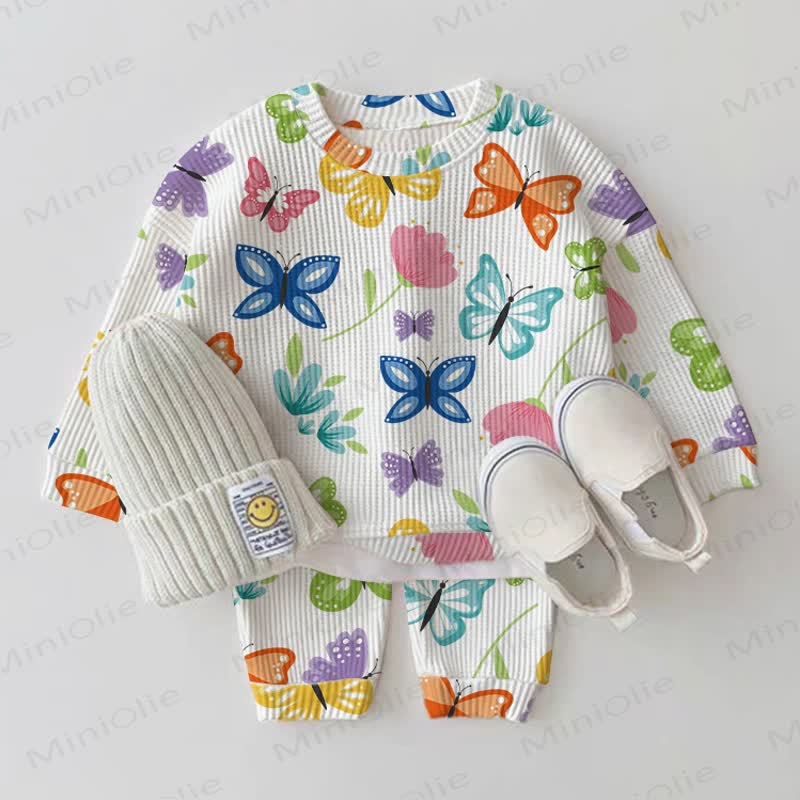 Baby White Butterfly Flower Waffle 2-piece Set - White - 2-3T - image 1