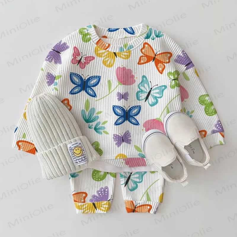 Baby White Butterfly Flower Waffle 2-piece Set - White - 2-3T - image 1