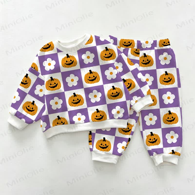 Baby Pumpkin Flower Purple Sweatshirt and Pants 2-piece Set - Purple - 3-5T - image 1