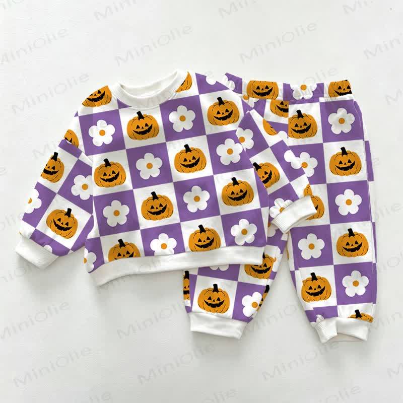 Baby Pumpkin Flower Purple Sweatshirt and Pants 2-piece Set - Purple - 3-5T - image 1