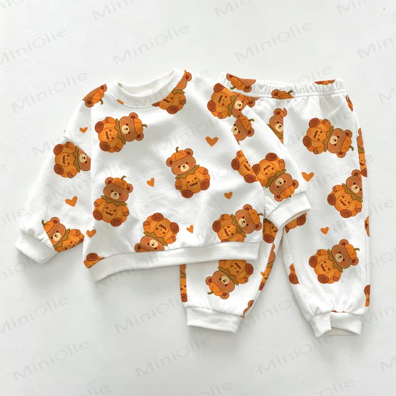 Baby Pumpkin Bear Sweatshirt and Pants 2-piece Set - White - 3-5T - image 1