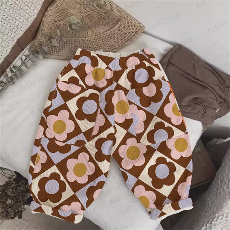 Baby Toddler Flower Plaid Cord Pants - Beige - 5-7T - image 1