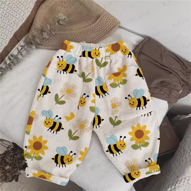 Baby Toddler Flower Bee Cord Pants - Beige - 5-7T - image 1