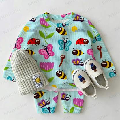 Baby Green Butterfly Bee Flower Print Waffle 2-piece Set - Green - 2-3T - image 1