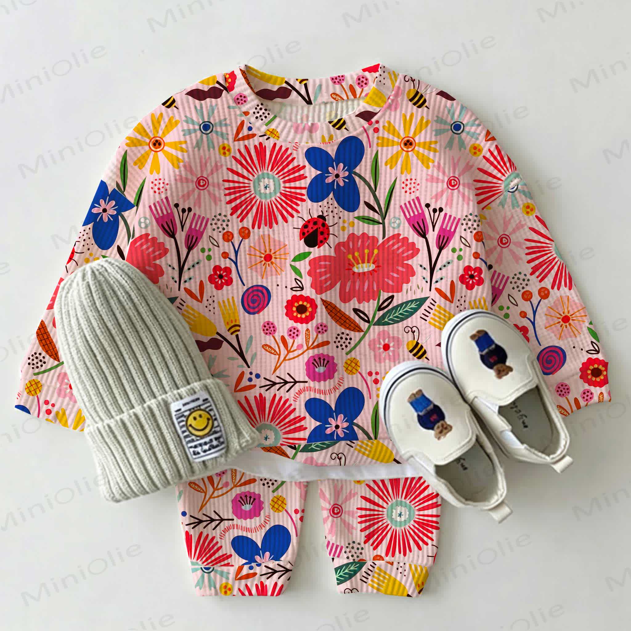 Baby Floral Ladybug Print Pink Waffle 2-piece Set - Pink - 2-3T - image 1