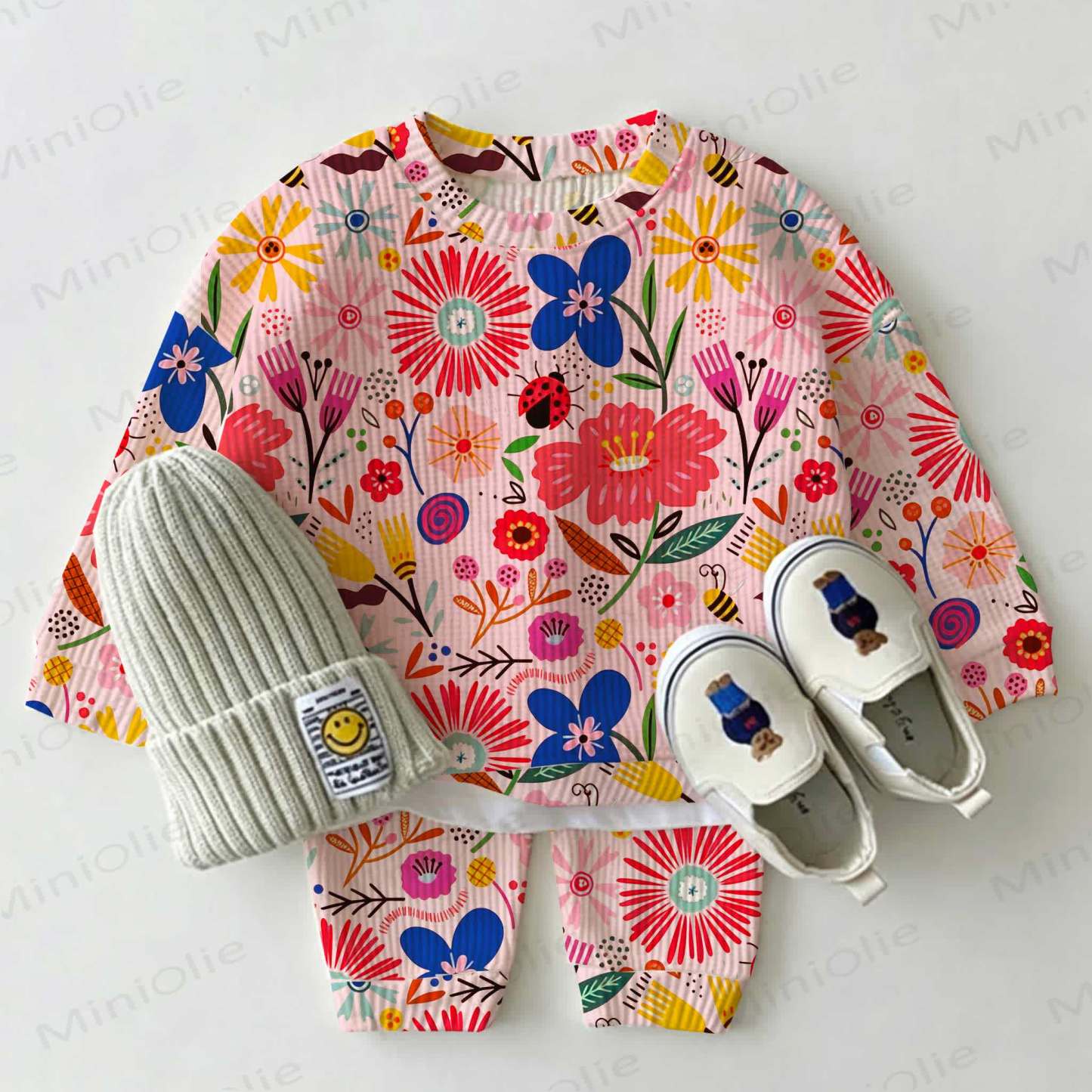 Baby Floral Ladybug Print Pink Waffle 2-piece Set - Pink - 2-3T - image 1