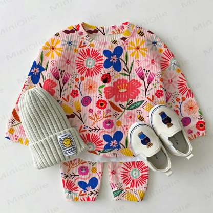 Baby Floral Ladybug Print Pink Waffle 2-piece Set - Pink - 2-3T - image 1