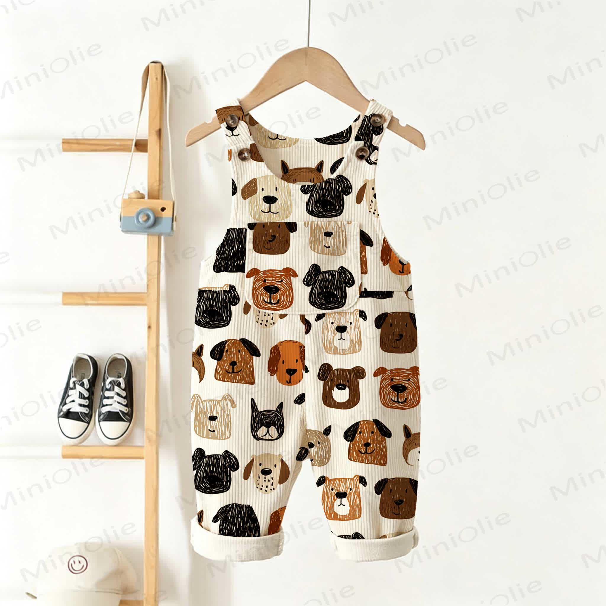 Baby Toddler Cartoon Dog Print Beige Overalls - Beige - 3-5T - image 1