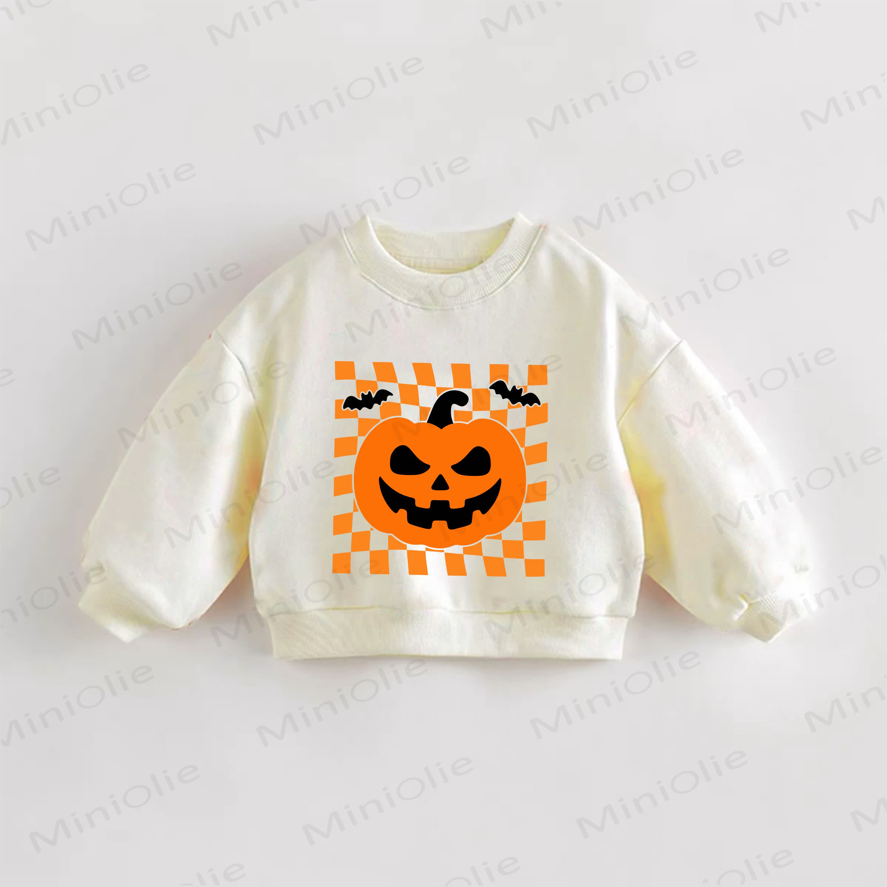 Baby Toddler Checkered Pumpkin Cream Sweatshirt - Cream - 3-5T - image 1