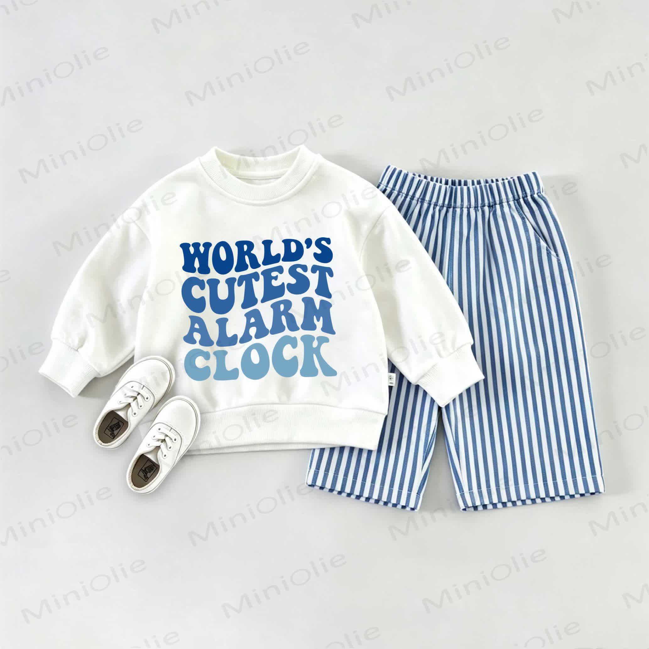WORLD'S CUTEST ALARM CLOCK Baby Sweatshirt 2-piece Set - White&Blue - 2-3T - image 1