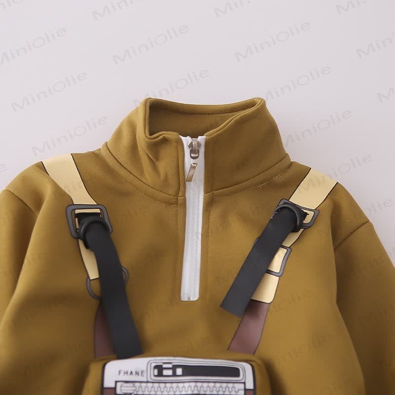 Toddler Boy Cartoon Camera Print Half Zip Sweatshirt and Denim Pants 2-piece Set - image 7