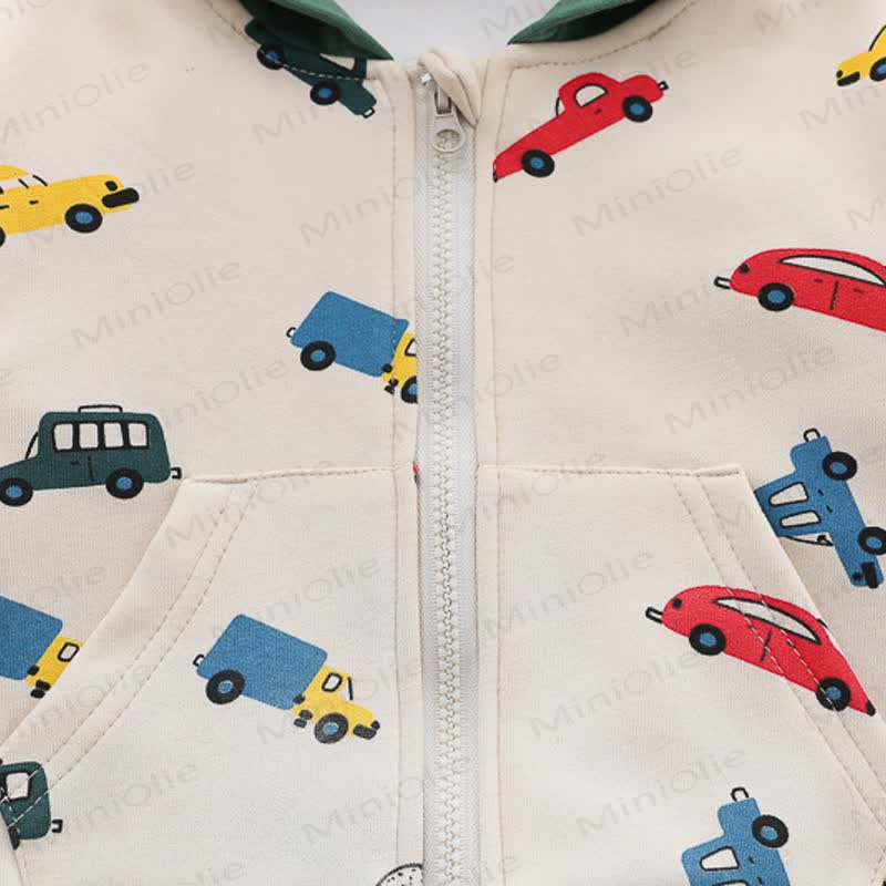 Toddler Baby Boy Car Print Hooded Jacket and Denim 3-piece Set - image 8