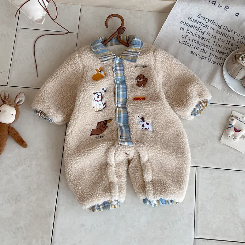 Baby Animal Patch Plaid Romper - image 2