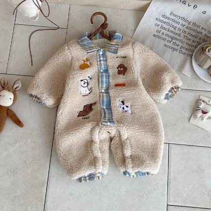 Baby Animal Patch Plaid Romper - image 2